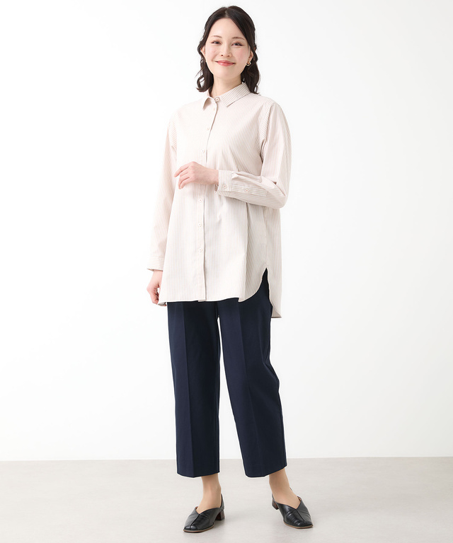 ノンアイロン ストライプ チュニック【シワになりにくい】