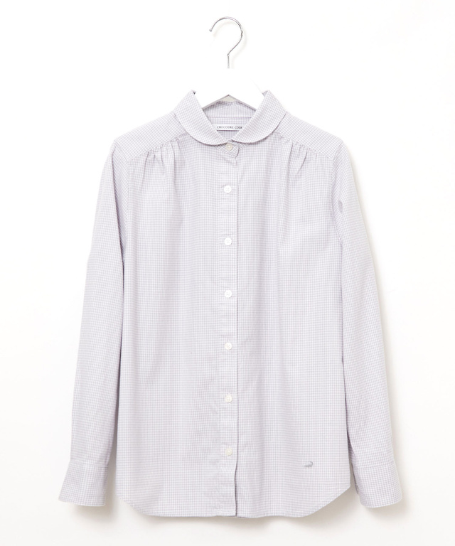 ショールカラー ギンガムチェック ブラウス