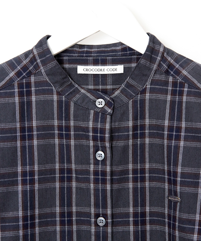 バンドカラー チェック柄 ブラウス