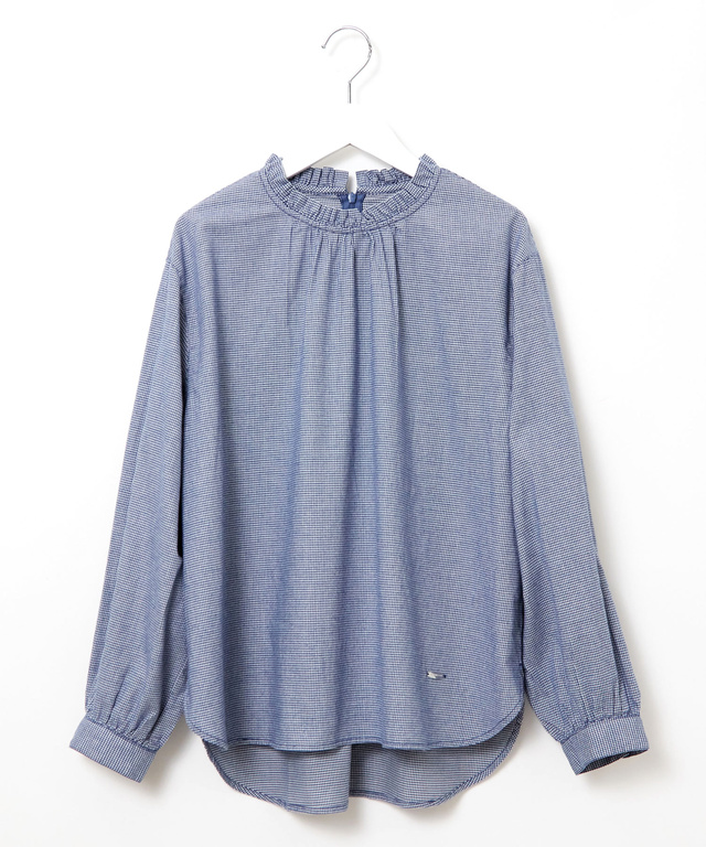 フロントギャザー 千鳥柄 ブラウス
