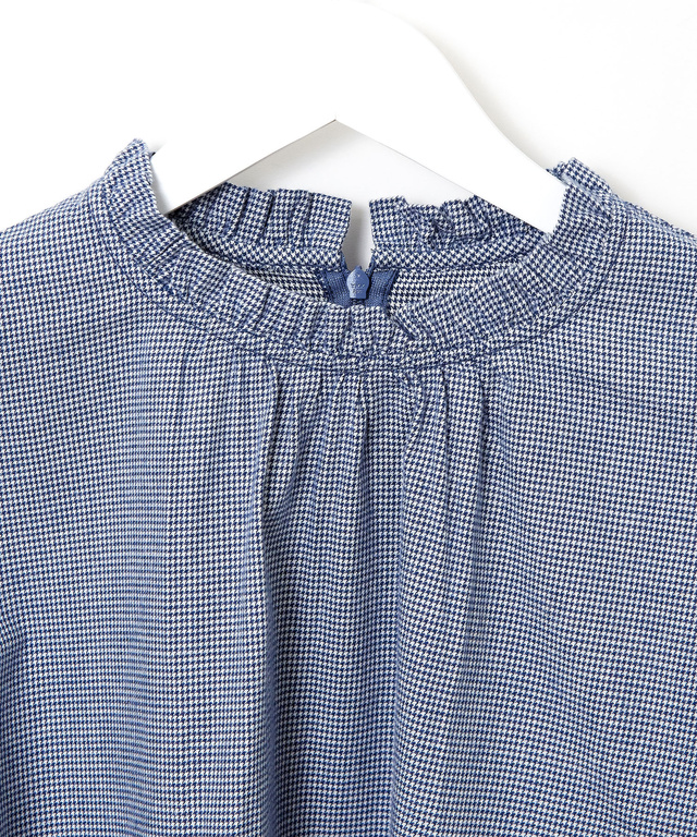 フロントギャザー 千鳥柄 ブラウス