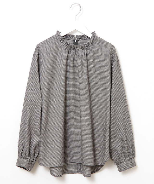 フロントギャザー 千鳥柄 ブラウス