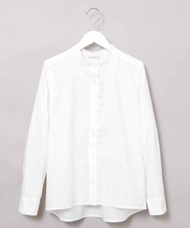 襟レース バンドカラー ブラウス