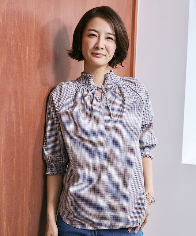 ギンガムチェック 七分袖 ブラウス