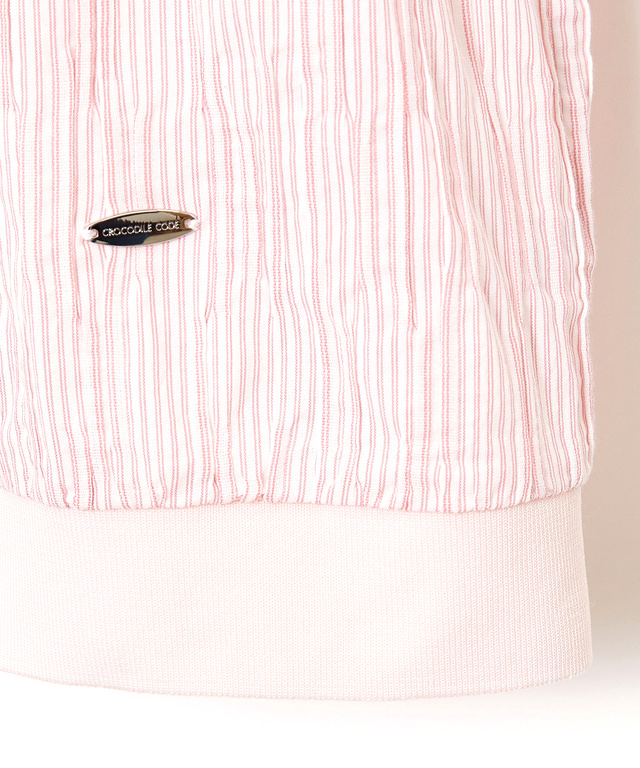 シャーリング ノーカラー ブラウス