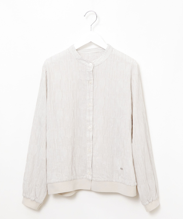 シャーリング ノーカラー ブラウス