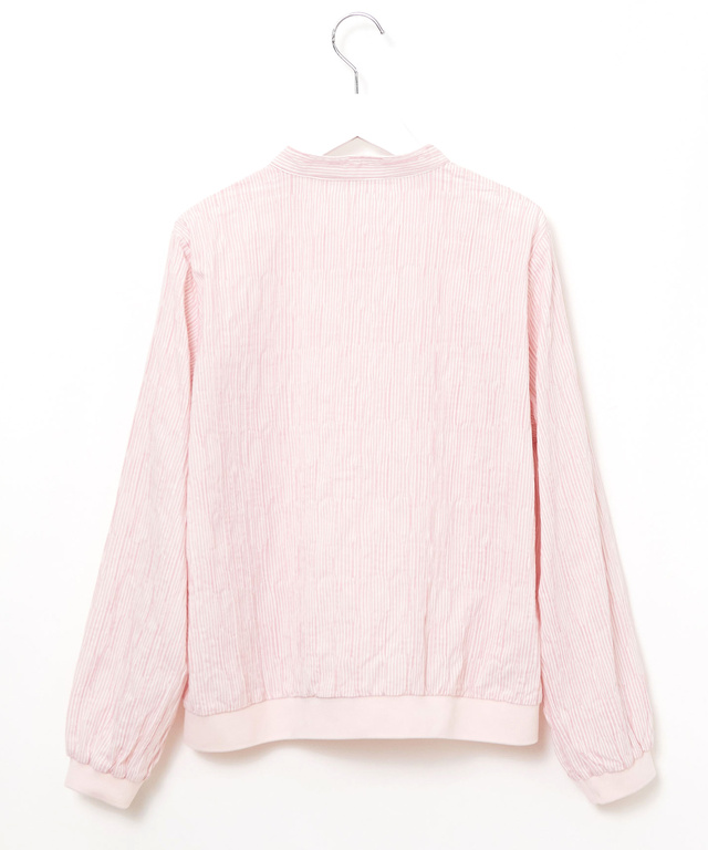 シャーリング ノーカラー ブラウス