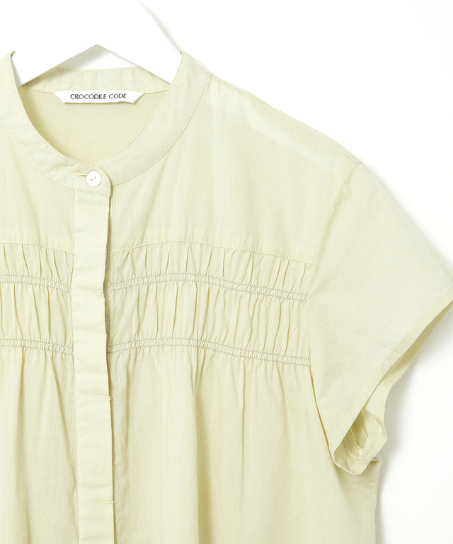 ギャザー バンドカラーブラウス