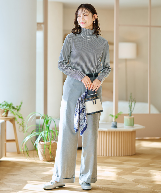 起毛 ストレッチ ハイネックカットソー