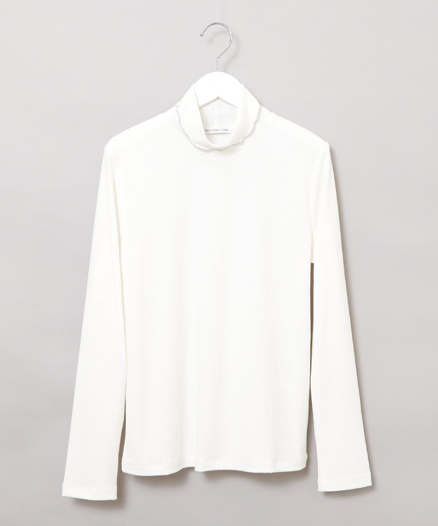 メロー配色フリルネック カットソー