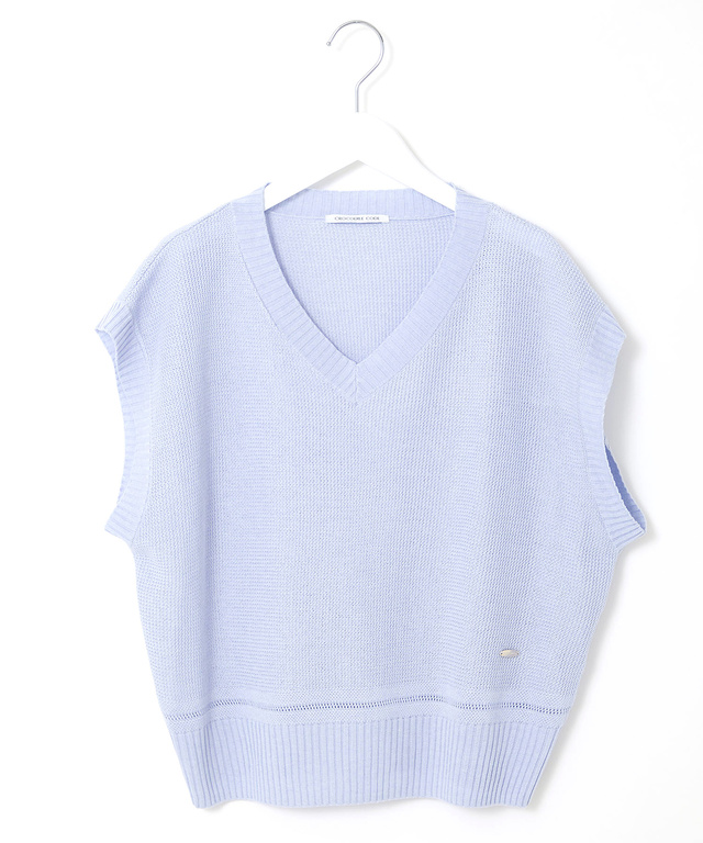 リネンブレンド Vネック ニットベスト