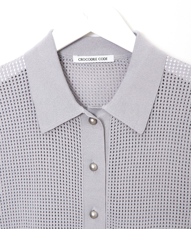 メッシュ編み ニット ポロベスト