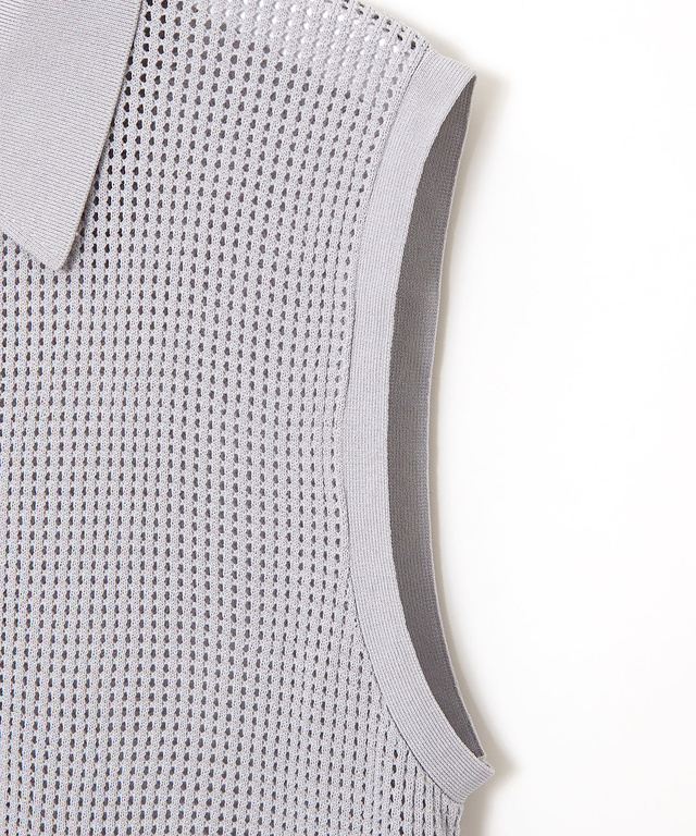 メッシュ編み ニット ポロベスト