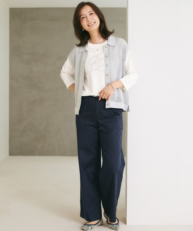 メッシュ編み ニット ポロベスト