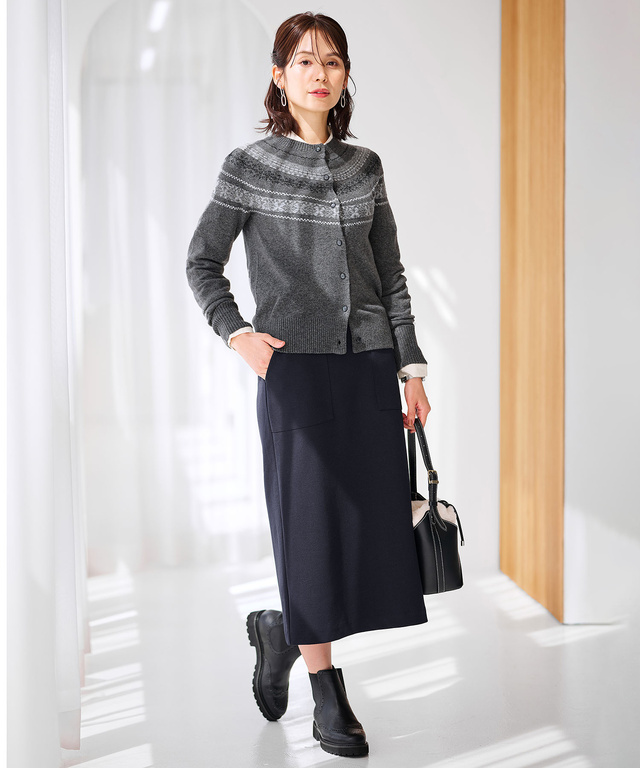ウールブレンド フェアアイル柄 ニットカーディガン