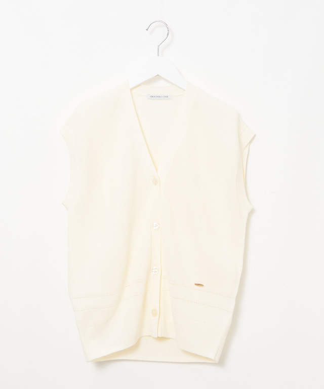 裾編み柄 Vネックベスト【手洗いOK】