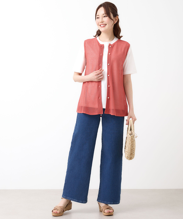 メッシュ編み  ニットベスト【手洗いOK】