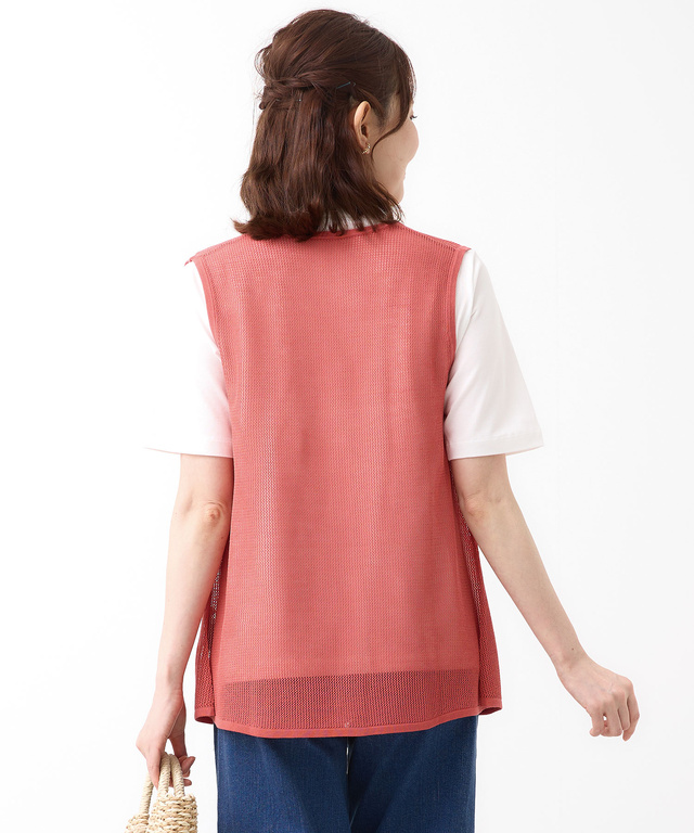 メッシュ編み  ニットベスト【手洗いOK】