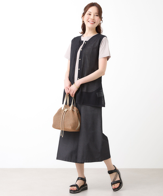 メッシュ編み  ニットベスト【手洗いOK】