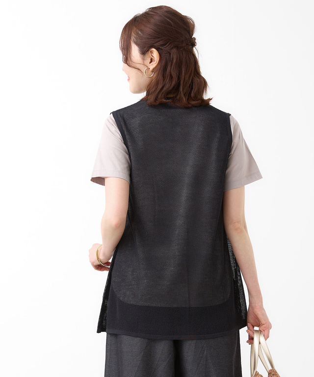 メッシュ編み  ニットベスト【手洗いOK】