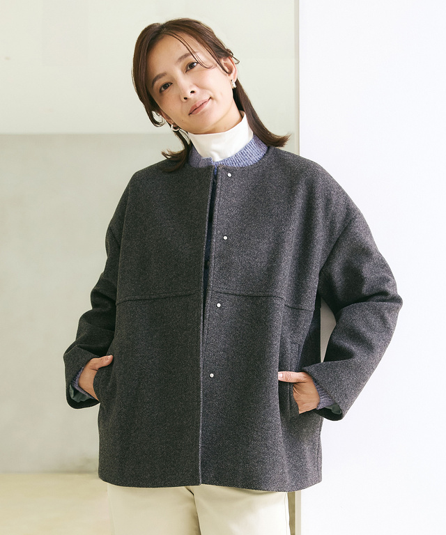 ノーカラー ショート コート