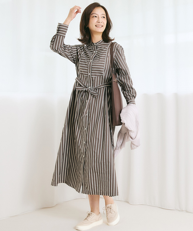 ヨーク切り替え ストライプ ワンピース