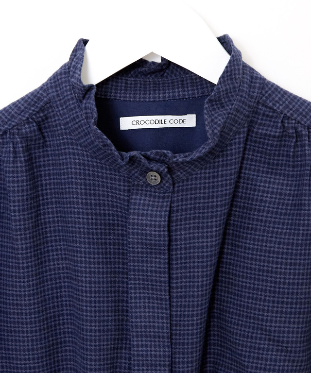 起毛 襟フリル チェックチュニック