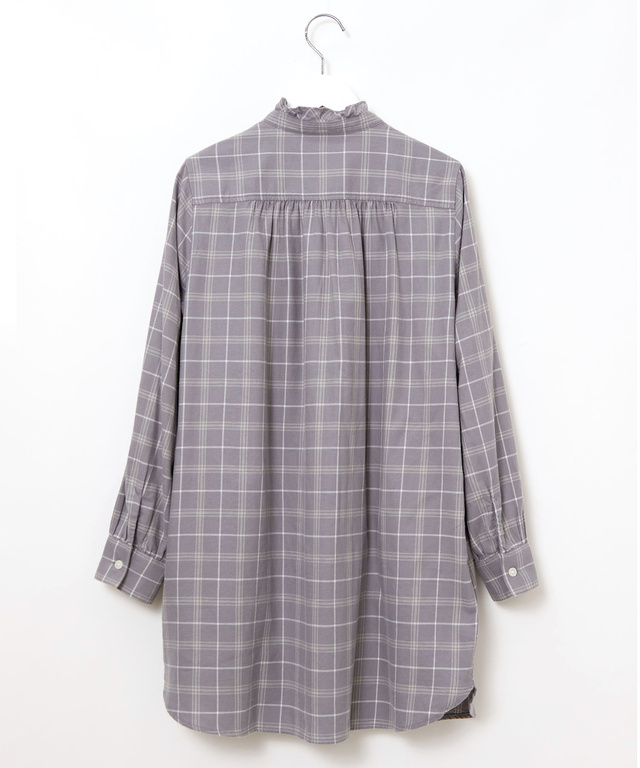 起毛 襟フリル チェックチュニック