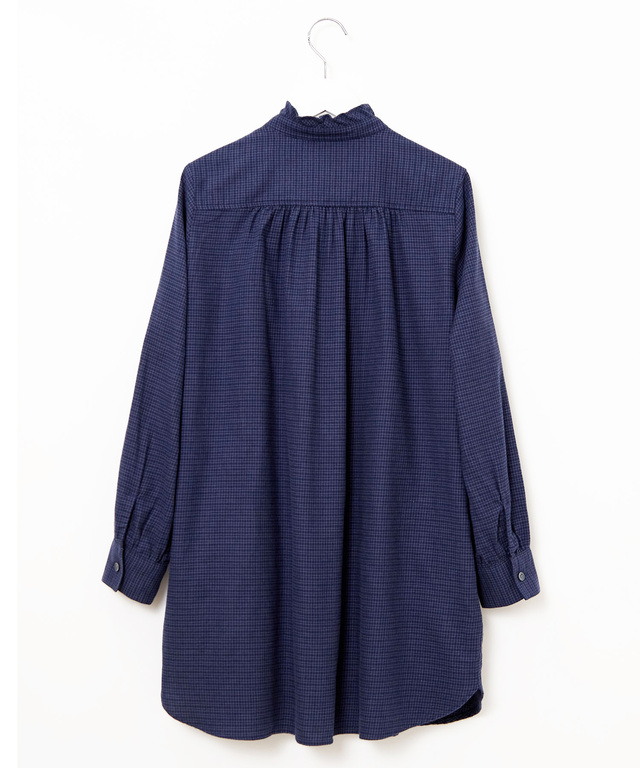 起毛 襟フリル チェックチュニック