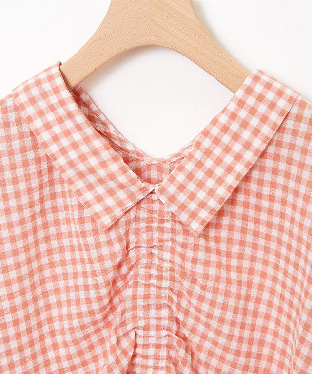 フロントギャザー チェック ブラウス