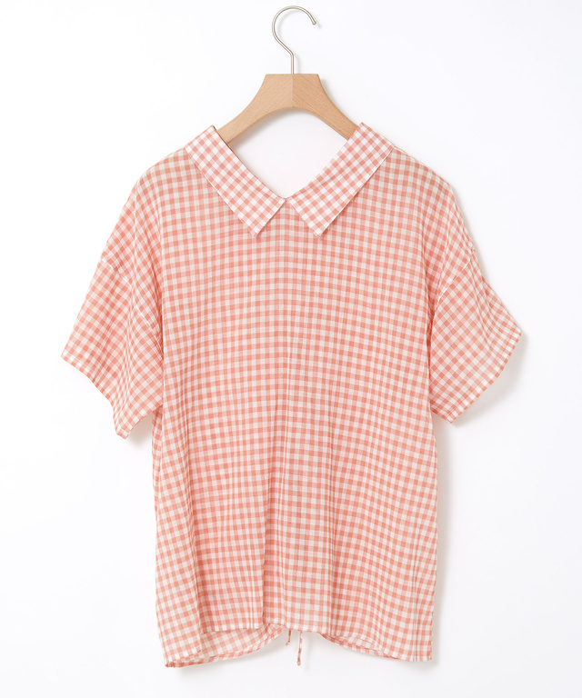 フロントギャザー チェック ブラウス