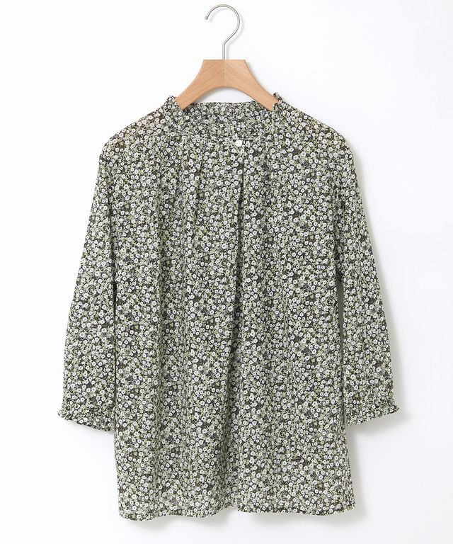 小花柄プリント 七分袖 ギャザーブラウス 【JAPAN FABRIC】