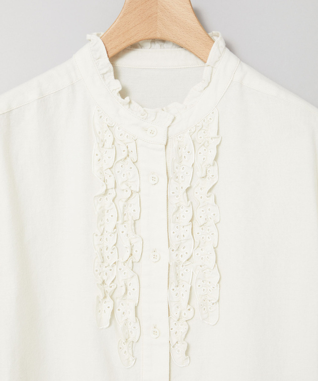 刺繍フリルデザイン 長袖 ブラウス