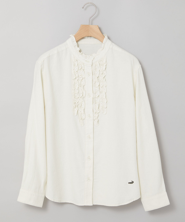 刺繍フリルデザイン 長袖 ブラウス