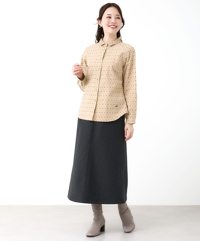 コーデュロイ 小紋柄 プリントブラウス