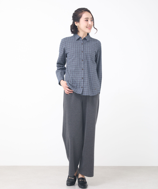 コットンブレンド チェック柄 ブラウス