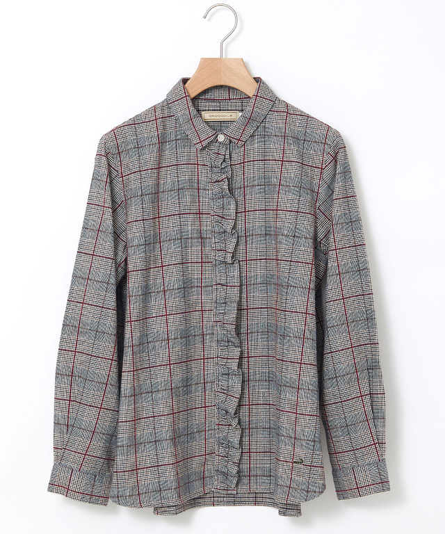 比翼フリル グレンチェック ブラウス