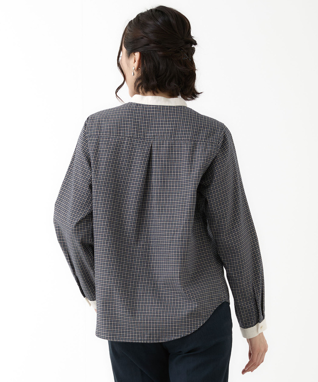 バンドカラー チェック柄 ブラウス