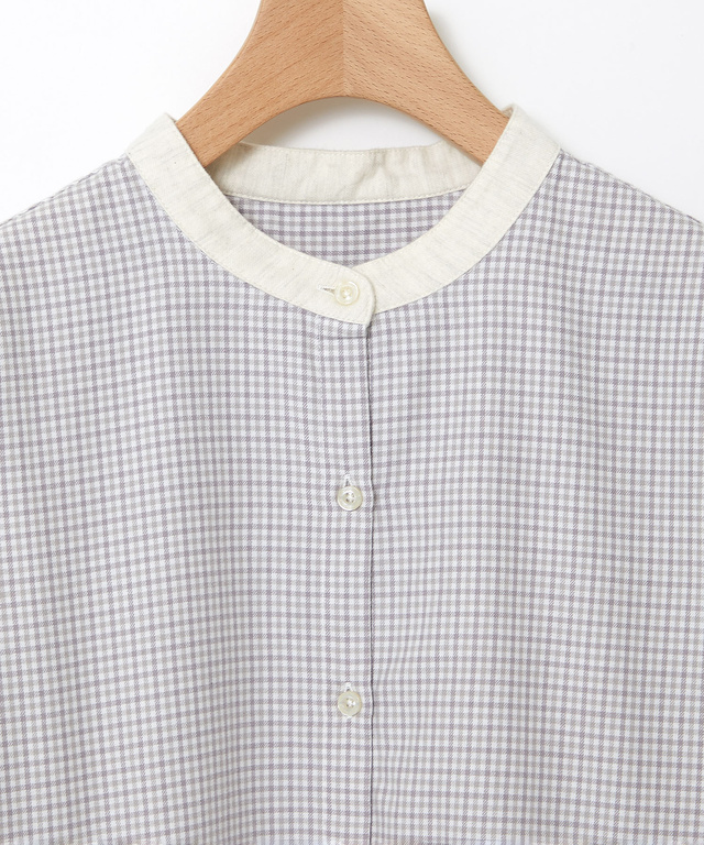 バンドカラー チェック柄 ブラウス