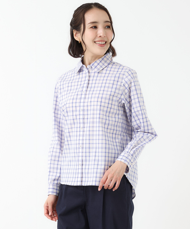 ノンアイロン チェック ブラウス【シワになりにくい】