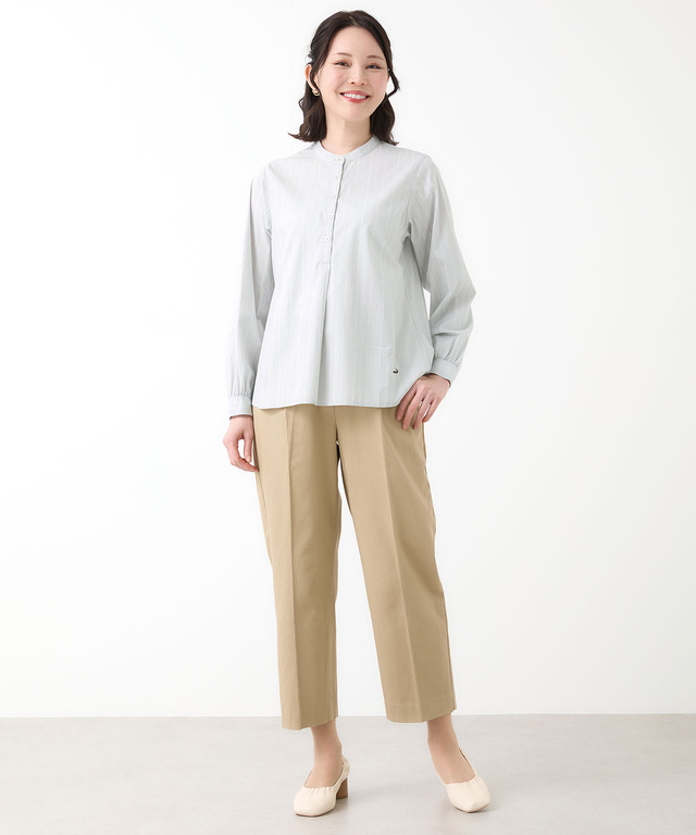 ストライプ バンドカラー ブラウス