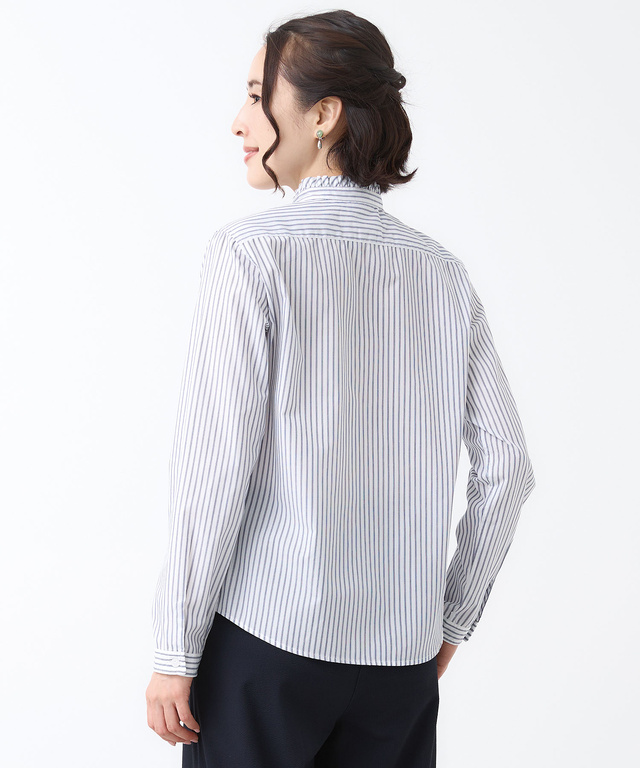 フリル襟 ストライプ ブラウス【オンラインショップ・一部店舗限定】