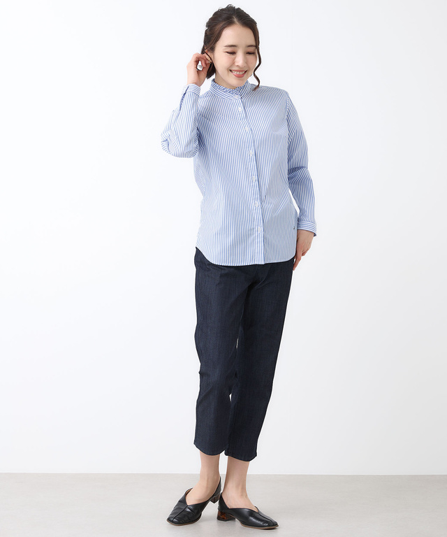 フリル襟 ストライプ ブラウス【オンラインショップ・一部店舗限定】