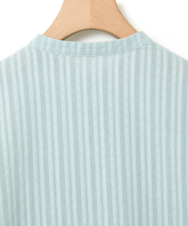 パナマストライプ バンドカラー ブラウス