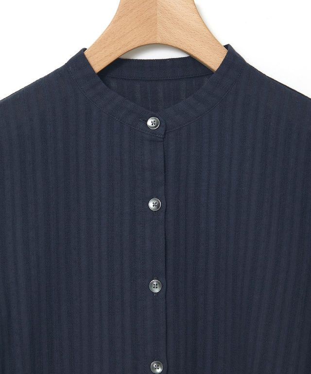 パナマストライプ バンドカラー ブラウス