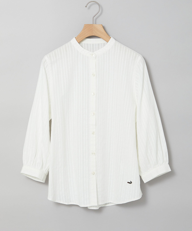 パナマストライプ バンドカラー ブラウス