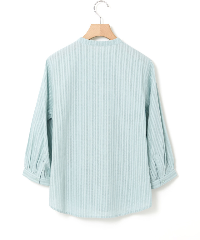 パナマストライプ バンドカラー ブラウス