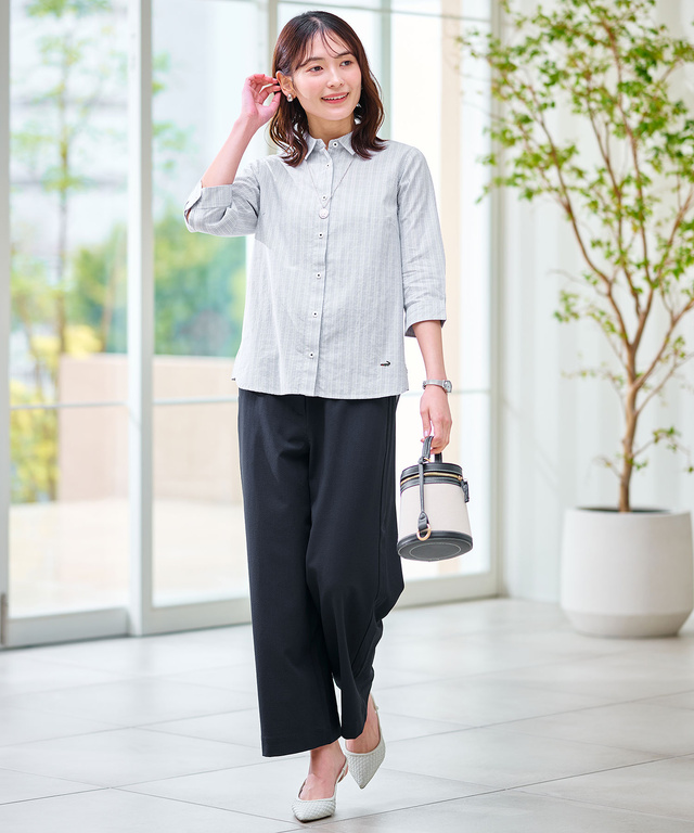 ドビー素材 七分袖 ブラウス