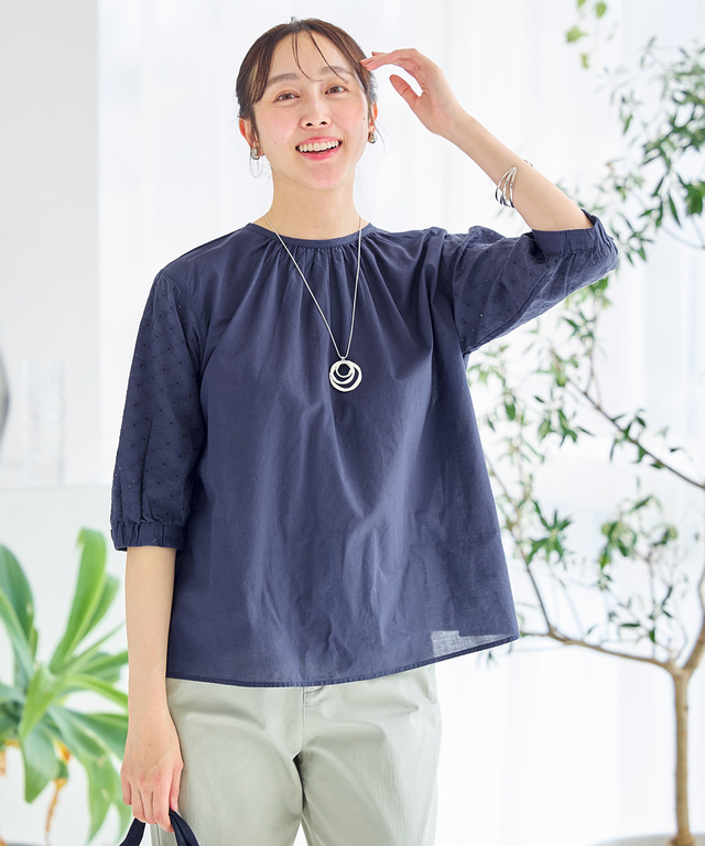 袖刺繍 プルオーバー ブラウス