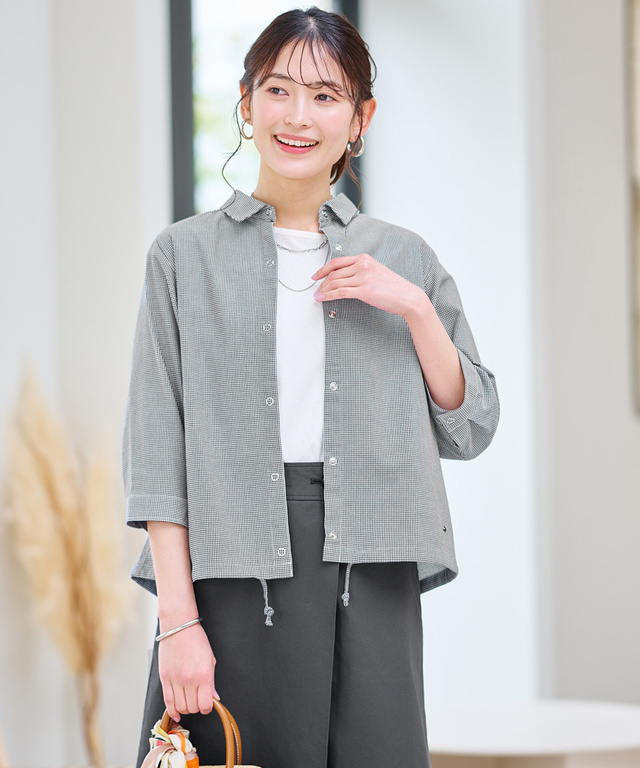 メッシュ 七分袖 ブラウス